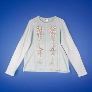 Adrian Delafield Sweater Womens L Embroidered Florals Dainty Vintage Grannycore